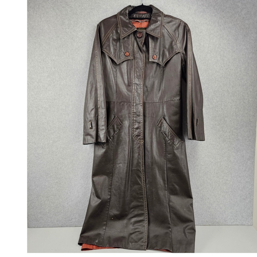 SEARS JR BAZAAR | Brown Leather Trench Coat Duster Disco Pimp Fight Club 70S